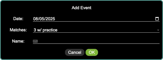 The add event panel, allowing a new event to be added