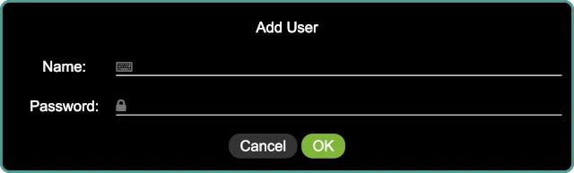 The add user panel, allowing a new user to be added
