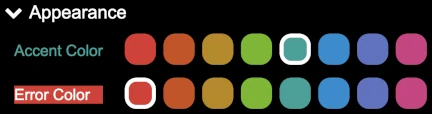 Selections for accent and error color