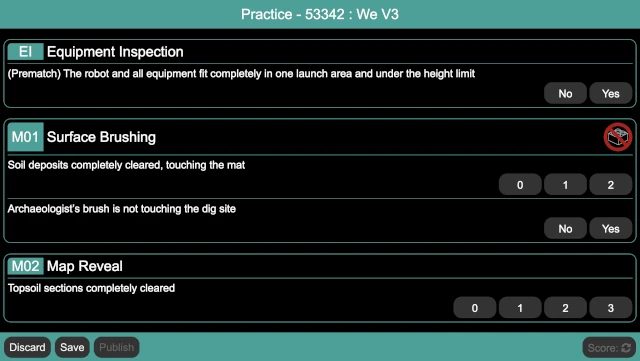 The scoresheet page, allowing the scoresheet to be captured